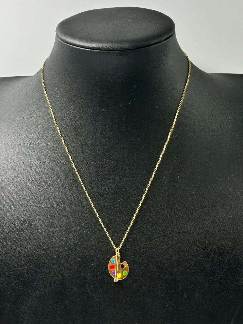 Sterling Silver Paint Palette Brush Pendant Necklace Gold Finish Chain Link